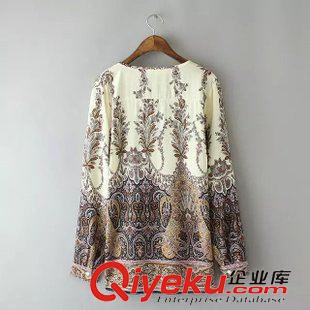 13號(hào)新款 BJC8712    2015新款歐美風(fēng)V領(lǐng)漸變印花人棉長(zhǎng)袖寬松百搭女式襯衫原始圖片2
