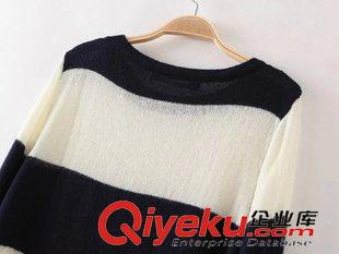 13號新款 WDDD0712      2015新款歐美風(fēng)高圓圓同款條紋薄款套頭針織衫 女原始圖片3