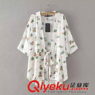 13號新款 MK2C5712    2015夏季新款歐美風(fēng)樹葉印花七分袖女式燕尾衫T恤