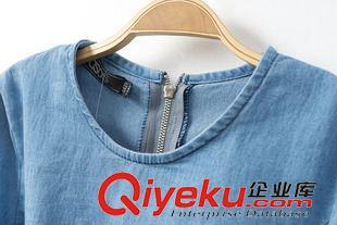 11號新款 C5C0711    2015新款歐美風(fēng)圓領(lǐng)長袖后拉鏈短款純色牛仔上衣原始圖片3