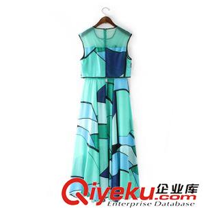 11號(hào)新款 DZF5711    15新款歐美風(fēng)時(shí)尚幾何圖案印花圓領(lǐng)無袖背心連衣裙女原始圖片2