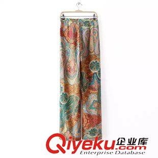 9號新款 SQD5709    15夏季新款歐美風(fēng)復(fù)古圖騰印花高腰闊腿長褲 女原始圖片2