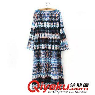 5號(hào)新款 D2D0606    2015新款歐美風(fēng)時(shí)尚印花V領(lǐng)長(zhǎng)袖長(zhǎng)款襯衫連衣裙原始圖片2