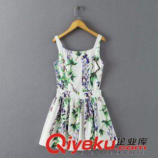 27號(hào)新款 BD1F5528  歐美新款時(shí)尚風(fēng)走秀款印花吊帶背心 蓬蓬半身裙套裝 女原始圖片2