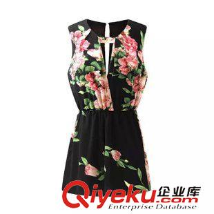 23號新款 JIUC8526     2015新款歐美風印花圓領露背露胸交叉連體短褲 女