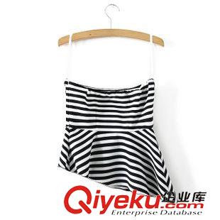 23號(hào)新款 AHC5526   2015新款歐美風(fēng)黑白條紋拼不規(guī)則吊帶背心 女上衣原始圖片2