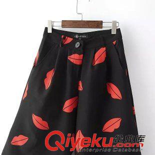 21號新款 IKD0525     2015新款經(jīng)典簡約紅唇 摩登女郎休閑闊腿褲 女褲原始圖片3