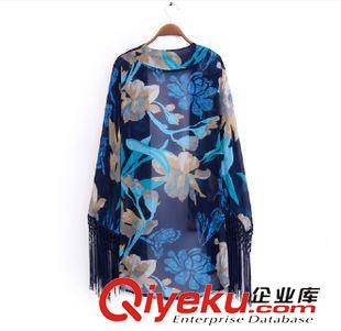 21號新款 WZD5524      2015新款印花流蘇和服式寬松中長披肩開衫外套原始圖片2