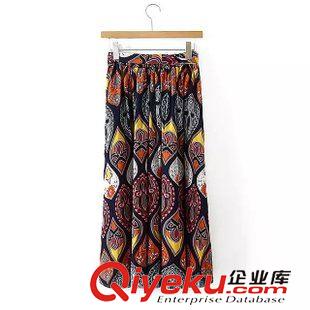 19號新款 TZND5523    2015新款歐美風時尚復古印花松緊腰系帶半身裙 長裙原始圖片2
