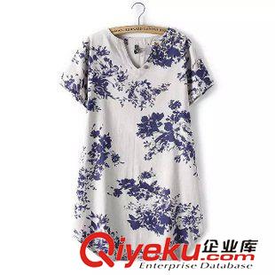 19號新款 TZNC5524  2015夏季新款韓版時尚寬松dmmmV領(lǐng)印花連衣裙短裙原始圖片2
