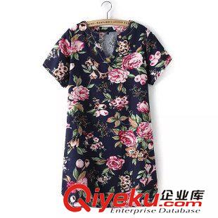 19號新款 TZNC5524  2015夏季新款韓版時尚寬松dmmmV領(lǐng)印花連衣裙短裙原始圖片3