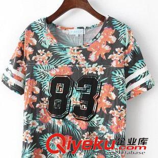 7號(hào)新款 AFB8507    2015新款歐美風(fēng)樹葉字母印花圓領(lǐng)短袖女式T恤原始圖片3