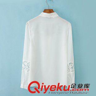 24號新款 A1C8424    15春季新款歐美風小立領(lǐng)純色透視雕花長袖雪紡襯衫 女原始圖片2