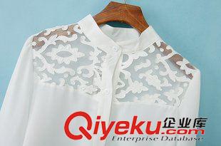 24號新款 A1C8424    15春季新款歐美風小立領(lǐng)純色透視雕花長袖雪紡襯衫 女原始圖片3
