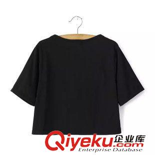 22號新款 LAaB5422   2015新款歐美時尚狗頭圖案露臍短款圓領短袖女式T恤原始圖片2