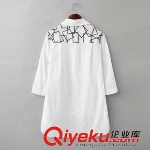 21號新款 GE0421    2014春季新款歐美風(fēng)寬松百搭幾何圖案印花苧麻中袖襯衫原始圖片2