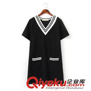 17號(hào)新款 LB1D0417    15新款歐美風(fēng)V領(lǐng)螺紋運(yùn)動(dòng)休閑寬松直筒短袖連衣裙 女原始圖片2