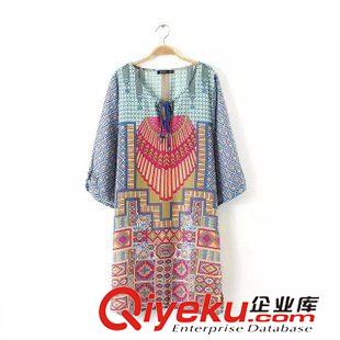 17號新款 AD2D00418    2015夏新款歐美定位印花飄帶短袖襯衫連衣裙 女原始圖片2