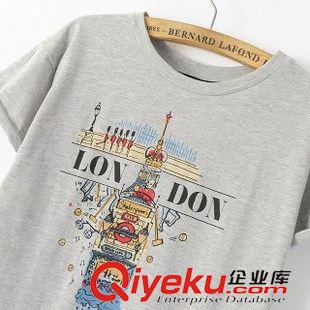 18號新款 KqB4418    2015新款歐美風倫敦塔圖案圓領短袖休閑女式T恤原始圖片3