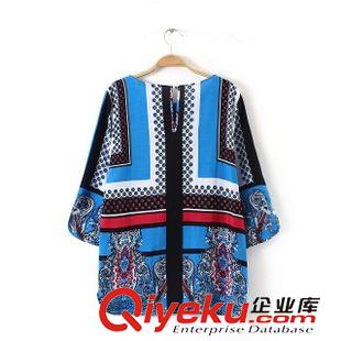 14號新款 AD4C5414   15夏季新款歐美風圖騰定位方巾印花圓領中袖寬松襯衫原始圖片2