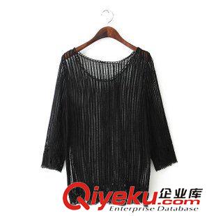 3號新款 NG1D0403      2015新款 歐美時(shí)尚圓領(lǐng)長袖下擺流蘇圓純色針織衫原始圖片2