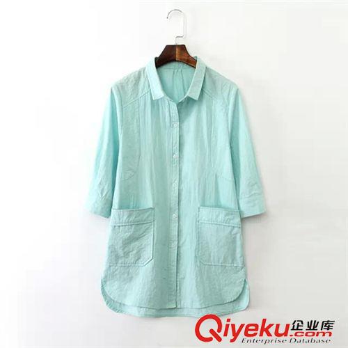 3號(hào)新款 JIUC5403    2015新款歐美風(fēng)時(shí)尚大口袋翻領(lǐng)中袖休閑女式T恤原始圖片3