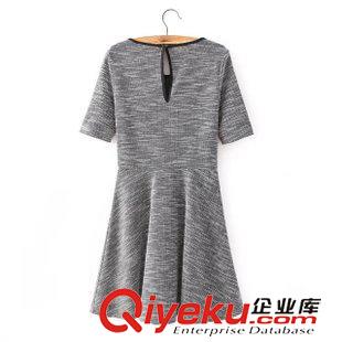 3號(hào)新款 baiD0403     2015新款歐美風(fēng)黑邊圓領(lǐng)灰色針織短袖連衣裙 女原始圖片2