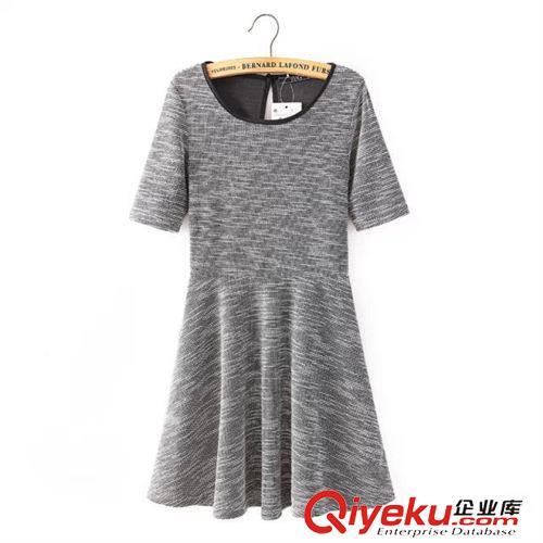 3號(hào)新款 baiD0403     2015新款歐美風(fēng)黑邊圓領(lǐng)灰色針織短袖連衣裙 女原始圖片3