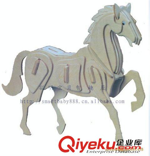 四聯木制拼圖／年貨專區 四聯拼裝拼圖批發\動物3D立體拼圖\創意禮品\馬木制模型E023原始圖片2