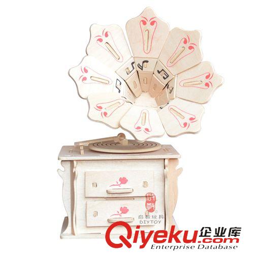 DIY玩具-生活用品 創(chuàng)意木制3d立體拼圖 兒童益智玩具diy拼裝擺地攤貨源留聲飾品盒