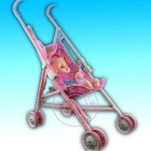 嬰童玩具 小額批發(fā)科教玩具中號鐵嬰兒手推車玩具手推車帶娃娃過家家玩具