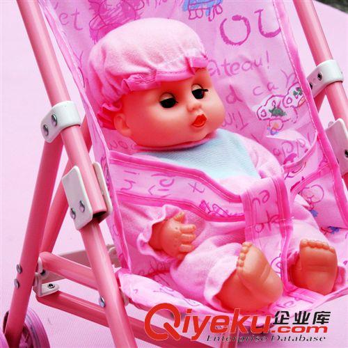 芭比娃娃/娃娃玩具 2014新款 兒童益智過家家嬰兒手推車配12寸娃娃 嬰幼兒助學(xué)車原始圖片2