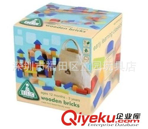 積木類 英國ELC積木 外貿(mào)原單 布袋100粒實木積木 兒童彩色積木玩具