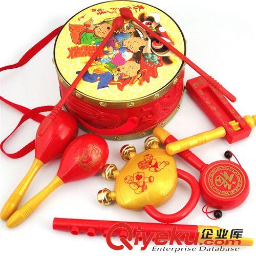 兒童玩具 爆款年貨大熱賣 打擊樂(lè)器玩具鑼鼓搖鈴沙錘 笛子撥浪鼓組合套裝