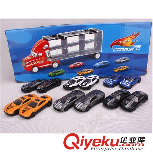 熱銷產(chǎn)品 zp手提汽車模型玩具車益智玩具貨柜車帶12只合金車