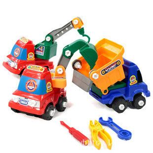 益智玩具 益智拼裝玩具/翻斗車/挖土機/吊車 拼裝工程車原始圖片3