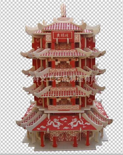 3D 木質立體拼圖 模型玩具益智/3D木制仿真拼圖/ 立體模型DIY模型/黃鶴樓模型玩具原始圖片3