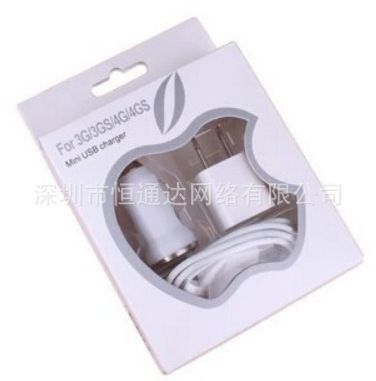 電腦周邊產品 平果4/4S手機充電套裝  USB充電線 1米充電線數據線充電頭套裝