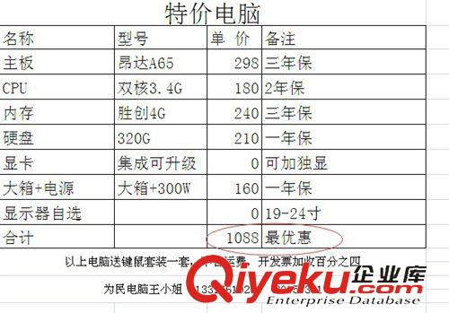 特價(jià)電腦 春節(jié)組裝雙核原配件電腦，4G 高性能，價(jià)格實(shí)惠，  特價(jià)1088元原始圖片2