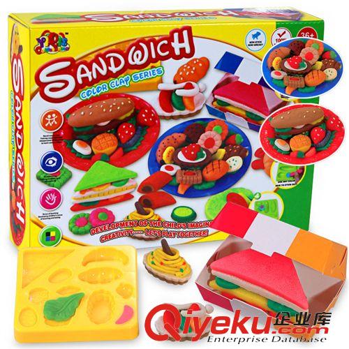彩泥　橡皮泥玩具 3d創(chuàng)意泥彩泥/橡皮泥 擠壓機漢堡模具套裝組合 兒童益智玩具