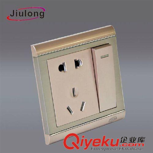L3系列(不銹鋼拉絲) 墻壁開關(guān)插座 帶開關(guān)五孔插座 香檳金86型開關(guān)插座 一開五孔插座原始圖片2
