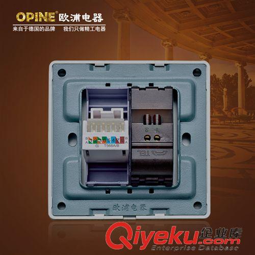 弱電板類 OPINE電器香檳色一位電話電腦插座面板 二芯電話八芯電腦墻壁插座原始圖片3