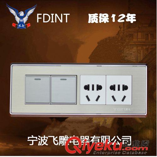 118不銹鋼拉絲銀色 寧波飛雕電器生產(chǎn)開(kāi)關(guān)插座118型不銹鋼銀色二位一插帶電腦插座