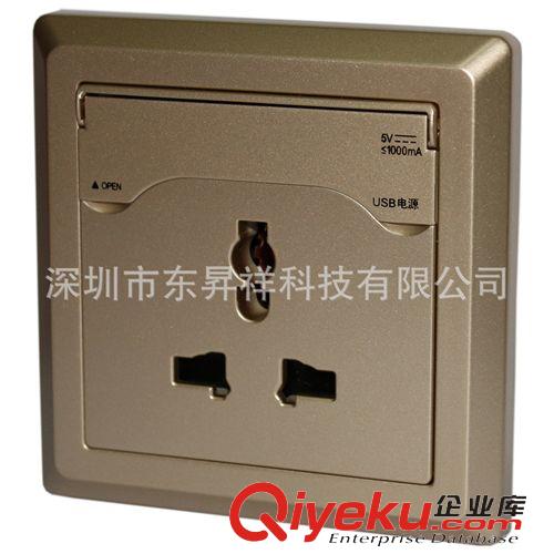 單USB充電插座 USB充電墻壁插座 手機充電插座 帶USB充電接口插座（香檳金色）