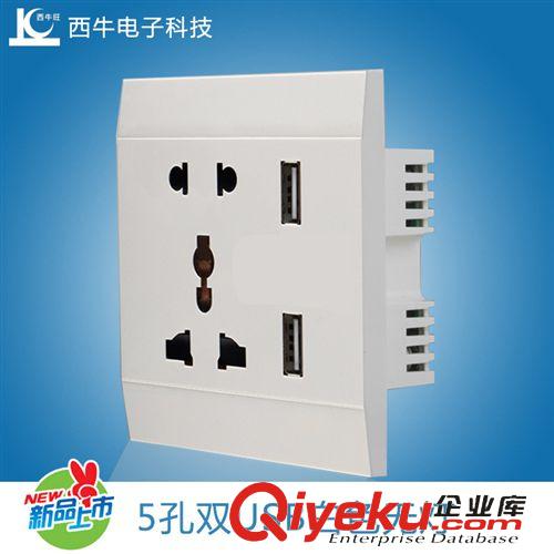 2.1A  USB墻壁插座 USB五孔墻壁插座 插板 直接給手機(jī)等電子產(chǎn)品充電的USB開關(guān)插座原始圖片2