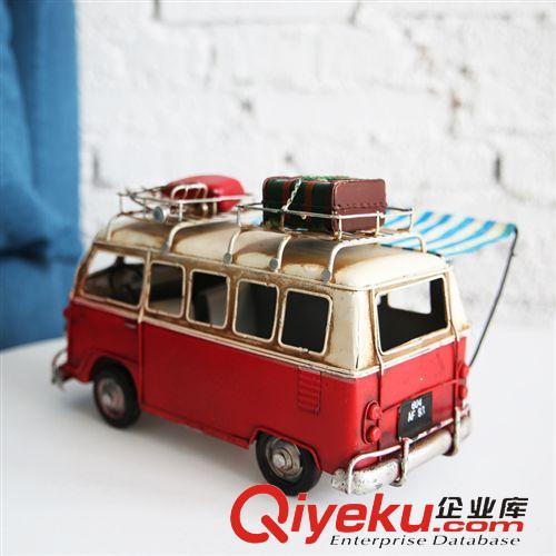 羊年新品95折！ 復(fù)古大眾T1型露營巴士模型 鐵藝餐車模手工工藝品咖啡廳攝影道具