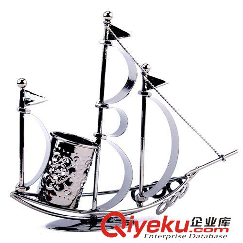功能型擺件 金屬工藝禮品 鐵質一帆風順工藝船筆筒 家居辦公裝飾擺件學生送禮原始圖片2