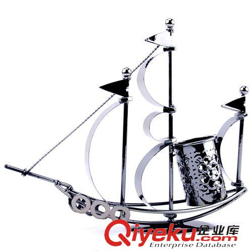 功能型擺件 金屬工藝禮品 鐵質一帆風順工藝船筆筒 家居辦公裝飾擺件學生送禮原始圖片3