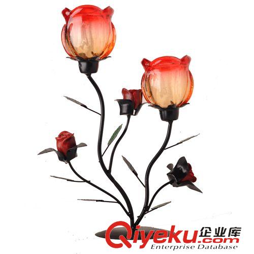功能型擺件 廠家貨源鐵藝玫瑰花燭臺兩頭 獨特的燭光晚餐浪漫蠟燭架 禮品擺件原始圖片2