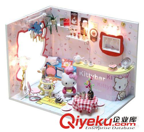 玻璃小屋 批發(fā)圣誕出口玩具DIY小屋   Hello kitty bar 手工拼裝模型娃娃屋